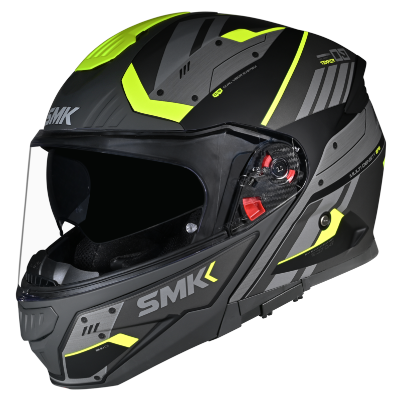 SMK HELMET GULLWING TEKKAR BLACK GREY FLUO YELLOW (GL264)