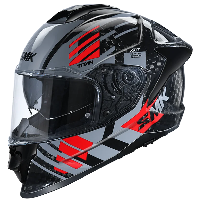 SMK HELMET TITAN CARBON T-RACE BLACK GREY RED (GL263)