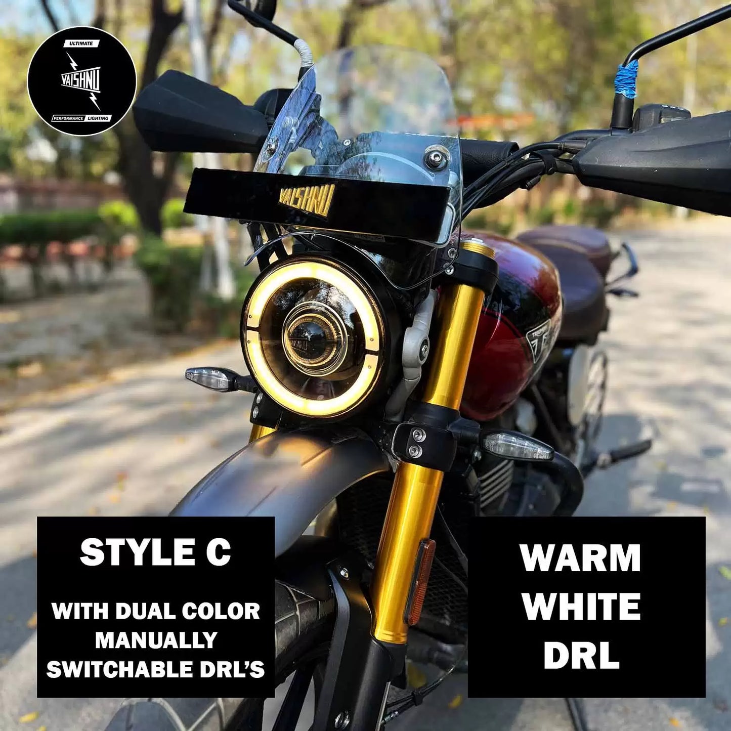 VAISHNU HEADLIGHT TYPE C PURE WHITE TRIUMPH SPEED/SCRAMBLER 400