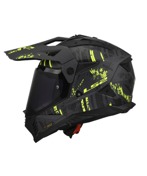 HELMET LS2 MX436 PIONEER II CRAZY MATT BLACK HV YELLOW