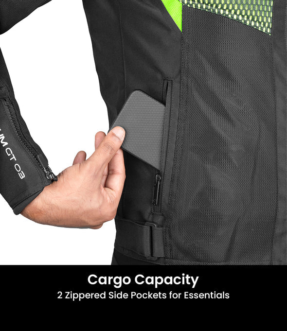 RYNOX JACKET HELIUM GT 3 BLACK HI-VIZ GREEN